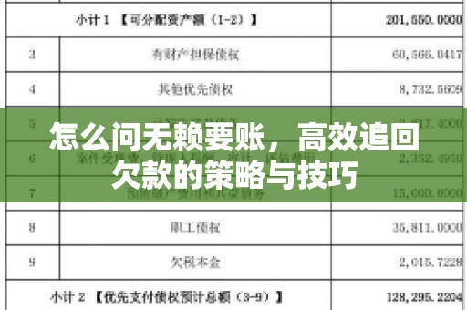 怎么问无赖要账，高效追回欠款的策略与技巧